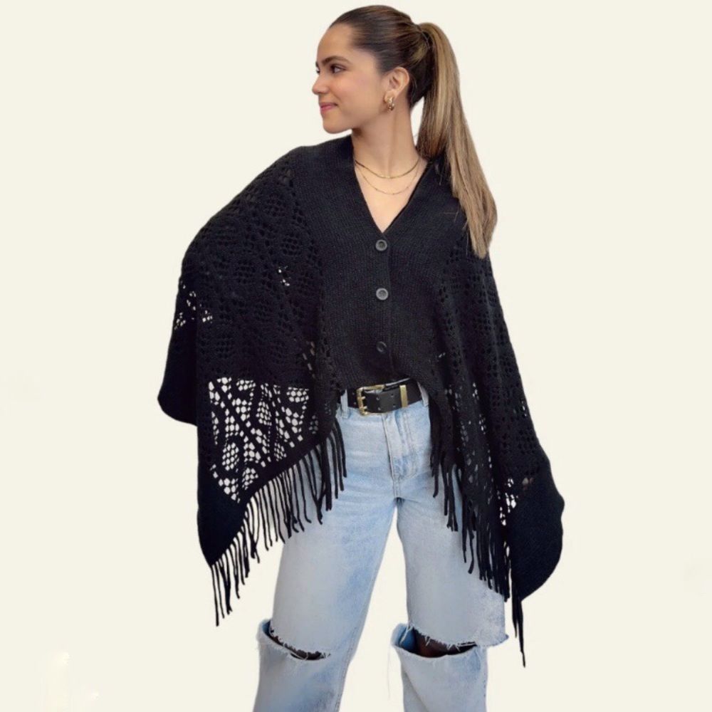 NWT Nouveau Cardishawl Knit Mesh Shawl Cape Sweater
